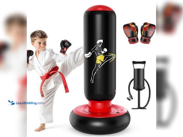 Lot 49-1522097 - QPAU Kids Punching Bag Toy with Boxing Gloves, 66 Inch Larger Stable Kids Inflatable Boxing Bag Set,...