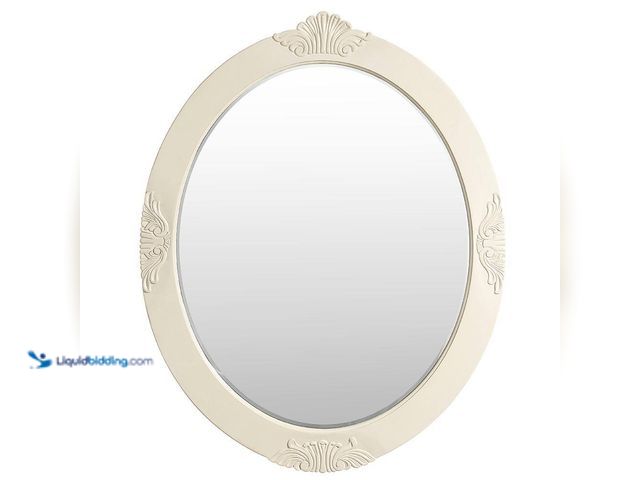 Lot 49-5414693 - Winslow 30 in. W x 38 in. H Oval Wood Framed Wall Bathroom Vanity Mirror in antique white Model # TH...