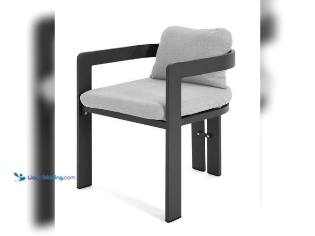 Lot 49-5543611 - Pula Patio Outdoor Aluminum Dining chai, Black Finish with Grey cushion. Model #CC-N775P221509G. New...