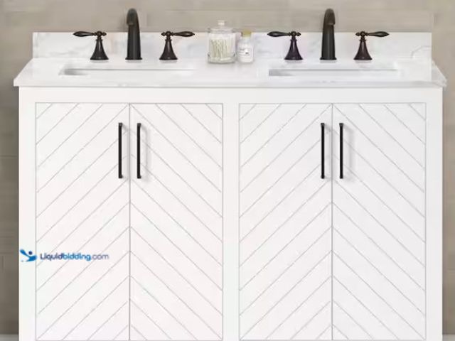 Lot 49-1523863 - Glacier Bay Huckleberry 48 in. Double Sink White Bath Vanity with White Engineered Marble Top (Assem...