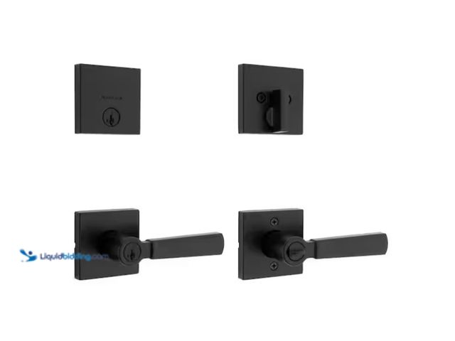 Lot 49-5450927 - Lot of (4) Kwikset Singapore Square Matte Black Hall/Closet Door Handle with Microban.