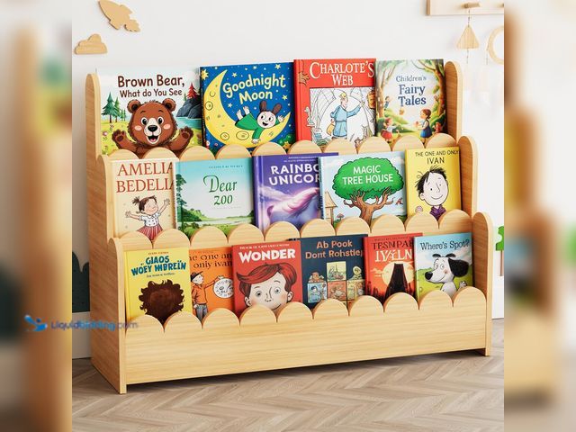 Lot 49-5543309 - SpaceAid 3-Tier Scalloped Bookshelf, Montessori Bookcase for Toddlers, Wooden Book Shelf Organizer D...