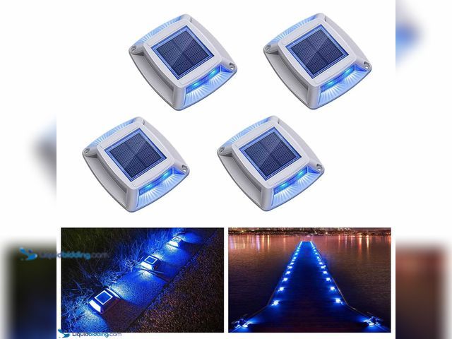 Lot 49-5388218 - Lot of 4 LED Solar Driveway/Pathway Lights 4.33"W x 3.94"D x .79"T Blue - NEW - Featuring Bright Blu...