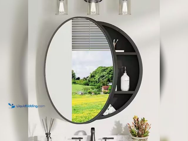 Lot 49-5573022 - KeonJinn
30 in. W x 30 in. H Round Black Metal Framed Surface Mount Medicine Cabinet with Mirror, U...