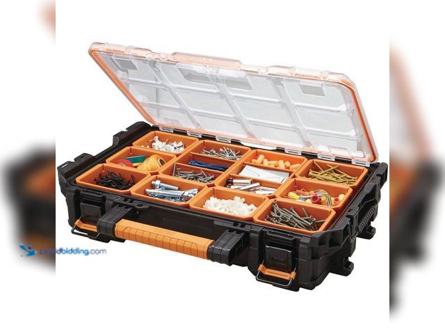Lot 49-3617003 - RIDGID Pro Gear System Gen 2.0 Stackable Durable Weather Resistant 10-Compartment Small Parts Organi...