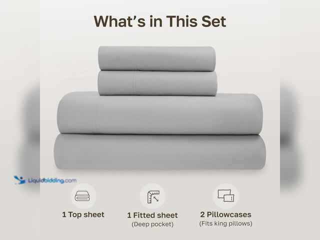 Lot 49-5539692 - California Design Den King Size Sheets Set - Soft 100% Organic Cotton, Crisp Percale Sheets with Dee...