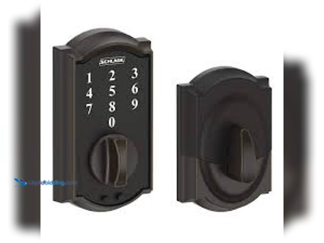 Lot 49-5458898 - Schlage Camelot Aged Bronze Electronic Touch Keyless Touchscreen Deadbolt with Thumbturn, Model# BE3...