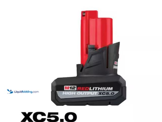 Lot 49-1627494 - Milwaukee M12 12-Volt Lithium-Ion XC High Output 5.0 Ah Battery Pack Model # 48-11-2450, Slightly Us...