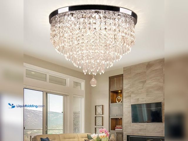 Lot 49-5433732 - 19.7" Crystal Ceiling Light Flush Mount Chandelier,Modern Crystal Chandeliers for Dining Room Bedroo...
