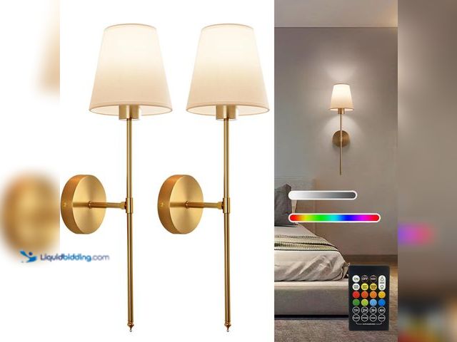 Lot 49-5448545 - Battery Operated Wall Sconce Set of 2, Gold Rechargeable Wireless Wall Lights with Remote - Dimmable...