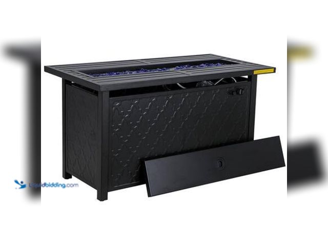 Lot 49-5575000 - Leather Grain 44.88 in. x 24.8 in. 50,000 BTU Rectangle Metal Gas Fire Pit Table with Lid and Blue F...