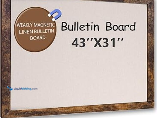 Lot 49-3631439 - Large Magnetic Bulletin Board 43 x 31 Inch for Wall, Rustic Framed Cork Board with Linen for Home Of...