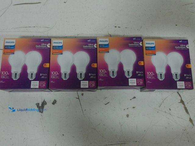 Lot 49-3614324 - Lot of (4) packs of Philips 100-Watt Equivalent A19 Ultra Definition Dimmable E26 LED Light Bulb Eye...
