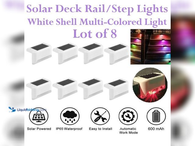 Lot 49-3435351 - Lot of 8 Solar Waterproof LED Deck Rail/Step Lights - White Shell with Multi-Colored Light - NEW - F...