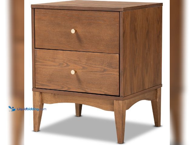 Lot 49-5545272 - Baxton Landis 2 Drawer Nightstand in Ash Walnut Finish Wood Model: 193271173679 unused. Hardware not...