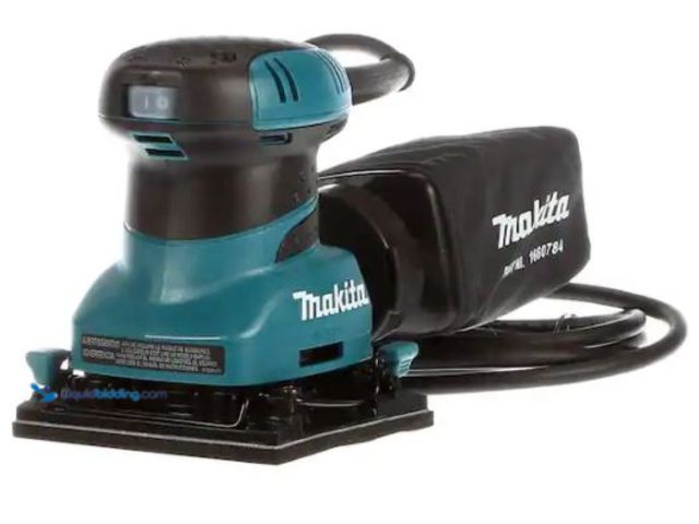Lot 49-1569594 - Makita 2 Amp Corded 1/4 Sheet Finishing Sander with 60G Paper, 100G Paper, 150G Paper, Dust Bag and ...
