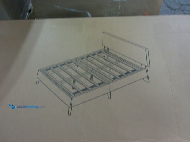 Lot 49-1556142 - Queen Size Bed Frame with Headboard, Upholstered Platform Bed, Linen Fabric Wrap, Sturdy Wood Slat S...