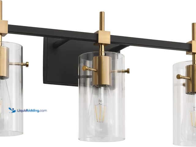 Lot 49-5410716 - SOLFART Vintage Vanity Lights Bathroom Light Fixture Over Mirror for Bath Glass Shade Light Black an...