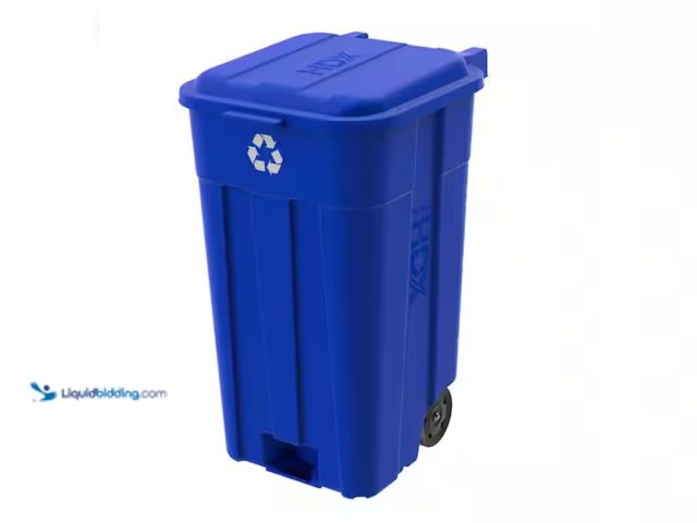 Lot 49-2000037 - HDX 45 gal. Blue Heavy Duty Outdoor Recycling Trash Can with Wheels and Attached Lid, Model # 999-24...