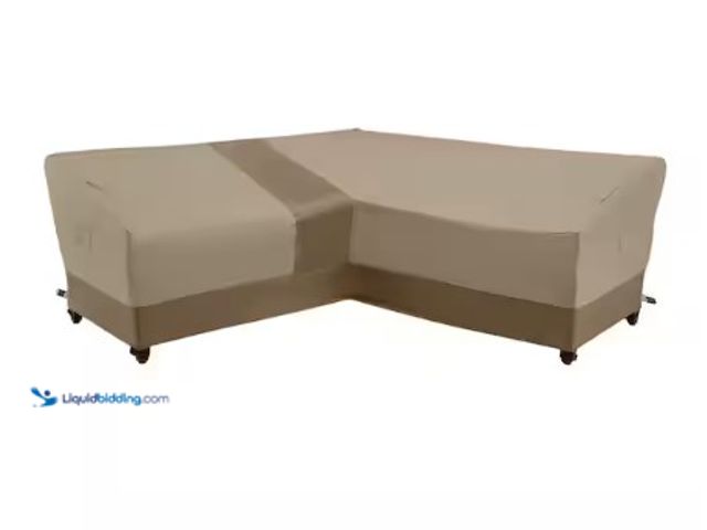 Lot 49-3612879 - Hampton Bay V-Shape Beige Patio Furniture Cover, Model # HB201204, Slightly used, Has attachments.  ...