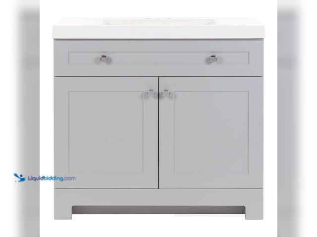 Lot 49-5425199 - Glacier Bay Everdean 37 in. Single Sink Pearl Gray Bath Vanity with White Cultured Marble Top (Assem...