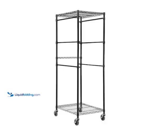 Lot 49-1575567 - HDX Steel Wire Garage Storage Bin Rack with Casters for 27 Gal. Tough Totes in Black (22 in. W x 69 ...