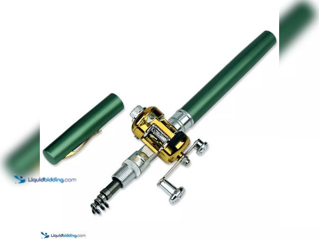 Lot 49-5388459 - Mini Telescopic Portable Pocket Fishing Rod Pen with Reel Aluminum Alloy Green - NEW - Compact and P...