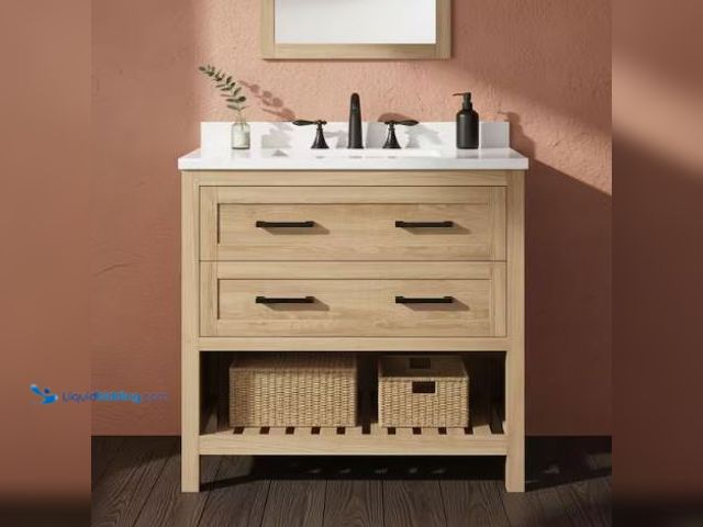 Lot 49-1630796 - Home Decorators Collection Autumn 36 in. Single Sink Freestanding Weathered Tan Bath Vanity with Whi...