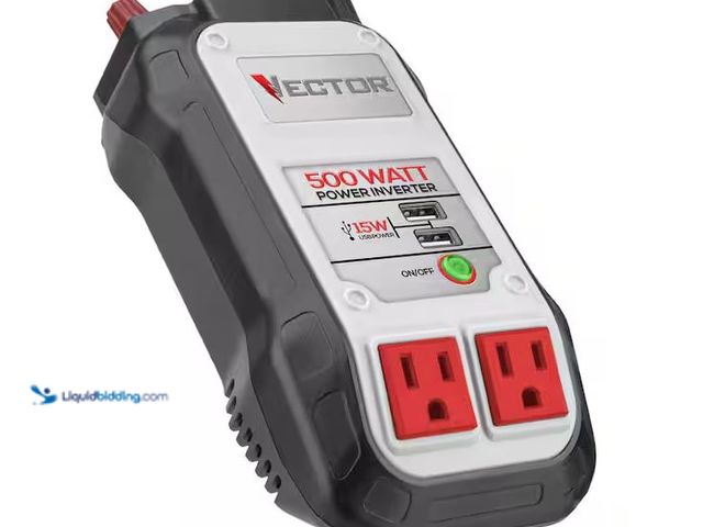 Lot 49-1576898 - VECTOR 500 Watt Power Inverter, Dual Power Inverter, Two USB Charging Ports, Model # PI500V, Used, U...