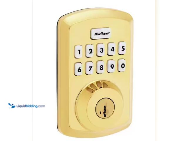 Lot 49-1537692 - Kwikset Powerbolt 250 10-Button Keypad Lifetime Polished Brass Transitional Electronic Deadbolt Door...