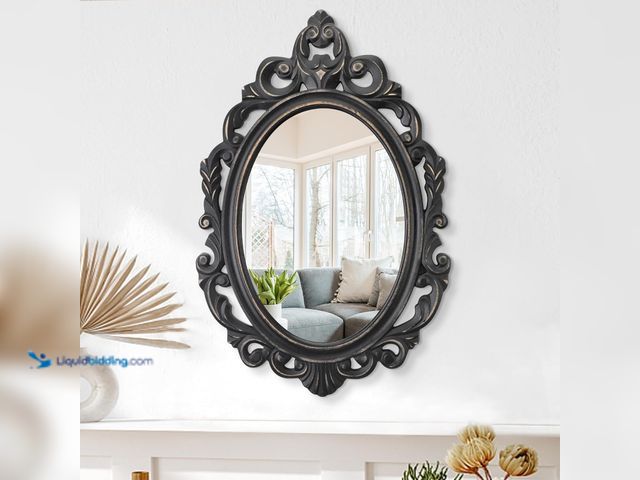 Lot 49-5408081 - Black Oval Wooden Frame Vintage Wall Mirror Baroque Style Arendahl Traditional Carved Hanging Mirror...
