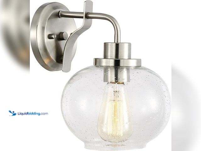 Lot 49-1518275 - Light Society Sheridan Seeded Wall Sconce, Satin Nickel with Handblown Clear Glass Shade, Vintage In...