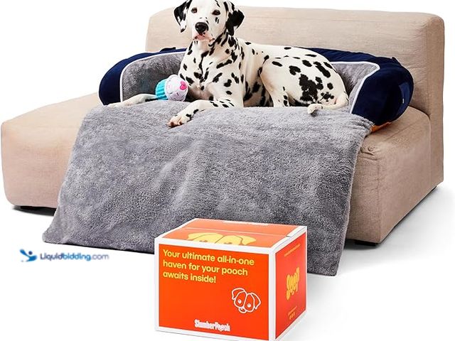 Lot 49-1572217 - SlumberPooch XL Dog Bed for Couch (44''): Stylish Plush Sofa Protector, Bolster, Calming Cave Blanke...