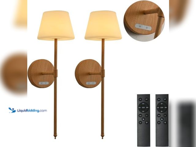 Lot 49-3565147 - Battery Operated Wall Sconce Set of 2, Rechargebale Wireless LED Wall Lights with Remote Control,3co...