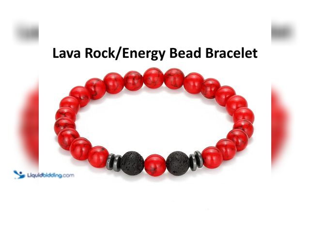 Lot 49-1820432 - Lava Rock/Energy Bead Bracelet 8mm Red/Black - NEW - Features 8mm Lava Rock/Beads, Elastic Chord wit...