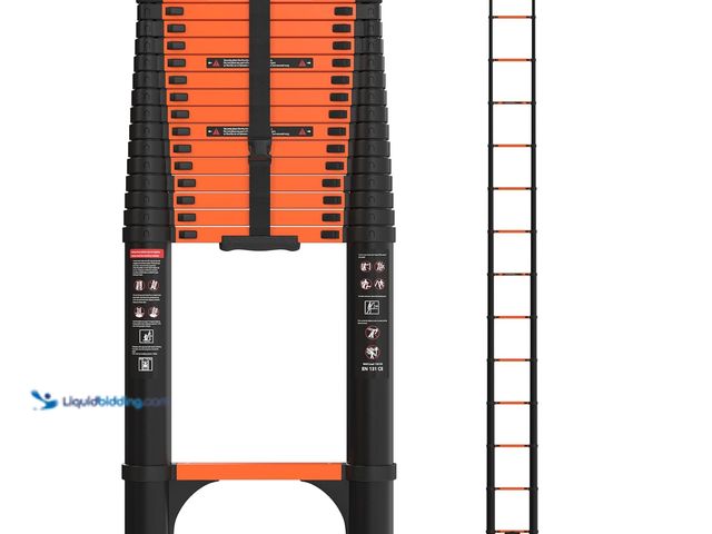Lot 49-5554439 - SINMEIRUN Telescoping Ladder, 20.3 FT, 330 lbs Capacity; Orange | EN131 Certified, Straight Extensio...