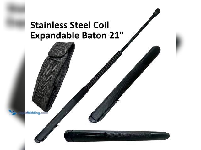 Lot 49-5434391 - Expandable Stainless Steel Spring Coil Baton 21" Black - NEW - This solid steel baton is the perfect...