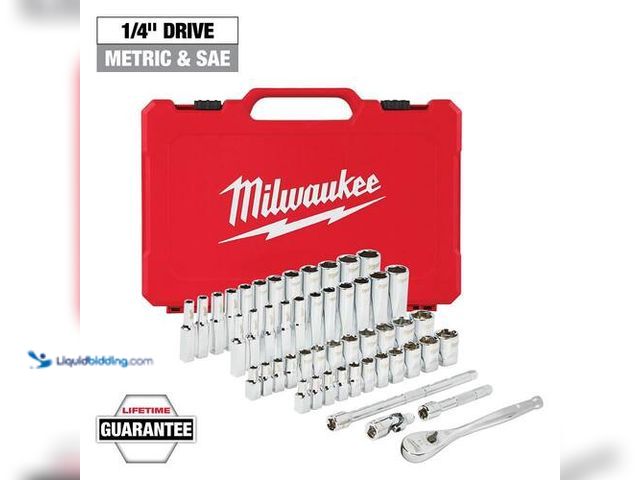 Lot 49-3613847 - Milwaukee 50-Piece 1/4" Drive SAE/Metric Ratchet and Socket Mechanics Tool Set (NEW - Factory Sealed...