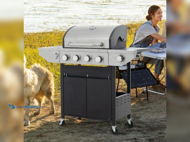 Lot 49-3514537 - Stainless Steel 4-Burner Propane Gas Grill with Side Burner, 46,500 BTU BBQ for Outdoor Cooking, Pat...
