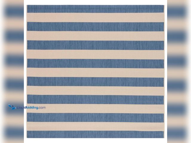 Lot 49-5437790 - SAFAVIEH Courtyard Beige/Blue 7 ft. x 7 ft. Awning Stripe Indoor/Outdoor Square Area Rug. [Model # C...