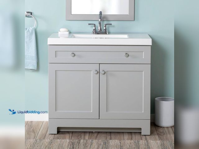 Lot 49-5512303 - Glacier Bay Everdean 37 in. Single Sink Pearl Gray Bath Vanity with White Cultured Marble Top (Assem...