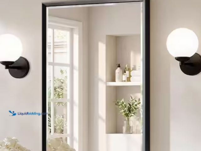 Lot 49-2020829 - Bonosuki Modern 24 in. H x 32 in. W Aluminum Double Beveled Frame Wall Mounted Bathroom Vanity Miror...