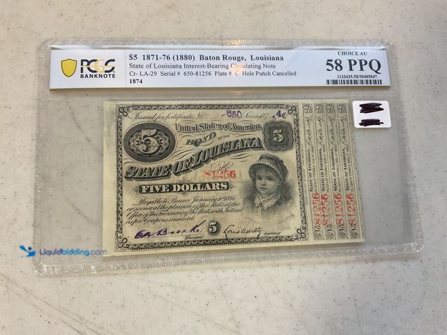 Lot 49-1804574 - GRADED BANKNOTE $5 1871-76 (1880) BATON ROUGE LOUISIANA