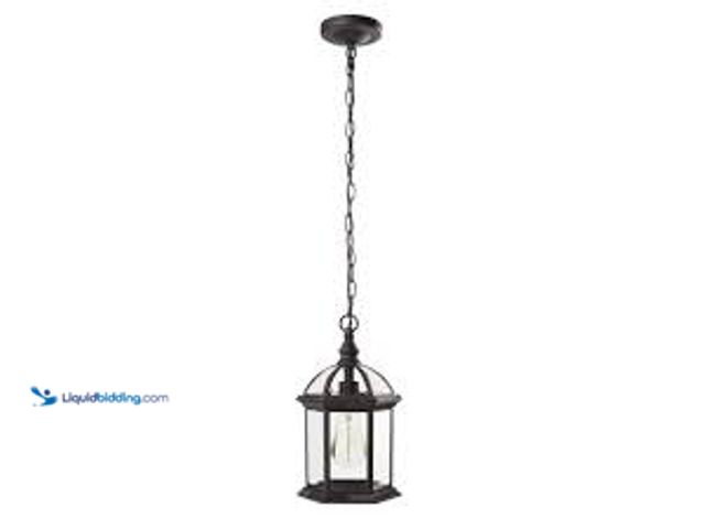 Lot 49-5415306 - Hampton Bay Wickford 13.6 in. 1-Light Weathered Bronze Outdoor Hanging Light Pendant Light with Clea...
