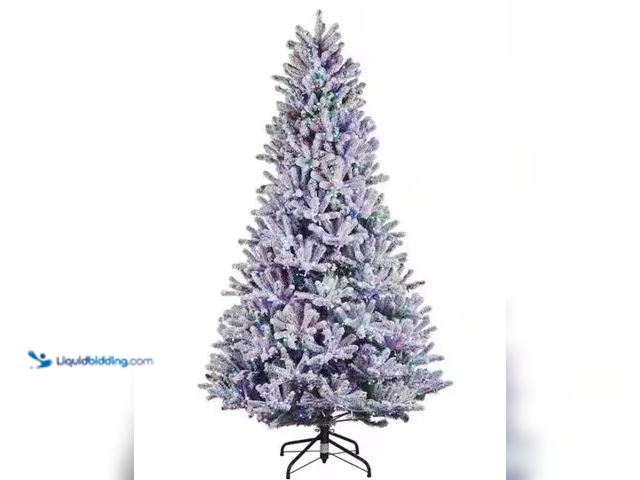 Lot 49-1546930 - Home Accents Holiday 7.5 ft. Pre-Lit LED Starry-Light Warm White and Multi Flocked Fraser Artificial...