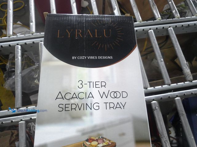 Lot 49-1518571 - 3 Tier Acacia Wooden Serving Tray With Metal Legs, Unused  Ref#MTMED0804
