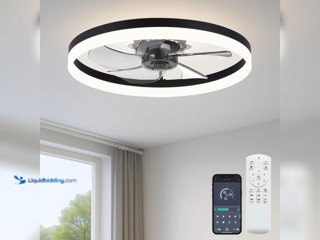 Lot 49-5554438 - FSZDORJ 20'' Ceiling Fan with Light and Remote, Low Profile Ceiling Fan with Light, Dimmable Flush M...
