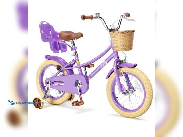 Lot 49-1558901 - Glaf 12 Inch Girls Bike with Training Wheels for Kids Age 2-12 Years Old Toddler Girls Bike with Bas...