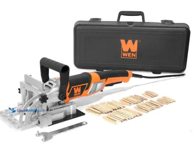 Lot 49-2001284 - WEN 8.5 Amp Plate and Biscuit Joiner with Case and Biscuits, Model # JN8504, Unused, Has attachments...
