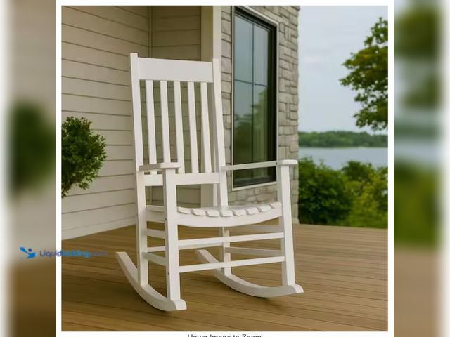 Lot 49-1622830 - Shine Company 44"H White Porch Rocker made of Acacia, Porch Rocking Chair, Classic Wooden Porch Rock...